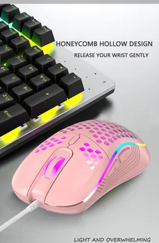 Ľahký RGB Hernej Myši 7200DPI Honeycomb Shell Ergonomických Myši s Ultra Väzbe Kábel Pre Počítač Gamer PC Desktop