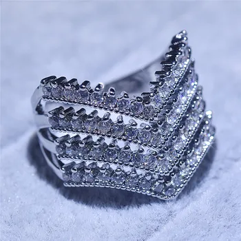 Šípka multi vrstvený prstene pre ženy zirkón diamanty biela strieborná farba svadobné zapojenie kapela strany bling sviatok šperky monako