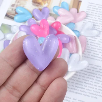 10Pcs Ploché Späť Živice Gliter Láska Srdce Flatback Cabochons DIY Doplnkov Pre Scrapbooking Príslušenstvo