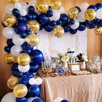 12inch Námornícka Modrá Zlatá Metalíza Balóny Arch Auta Narodeniny, Svadobné Party Dekorácie Macaron Latexové Balóny, Konfety Garland Dekor