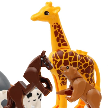 13Pcs/set Žirafa Krava Panda Orangutan Žralok Veľrybí Krokodíla Leopard Stavebné Bloky MOC Zvierat Zoo Model Tehly HOBBY Hračky pre Deti