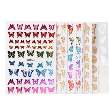 16 Listy/Pack Farebné Laserové Holografické Motýľ Nail Art Nálepky Zmiešané Dizajn DIY Nechtov Dekorácie 3D, Manikúra Obtlačky