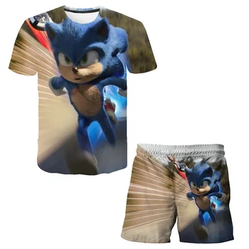 2021 Lete Chlapci A Dievčatá Stanovuje Nové Kreslené Sonic 3D Tlačených Sád Zmiešaný Materiál Detí Priedušné Oblečenie, 4t-taktné-14T