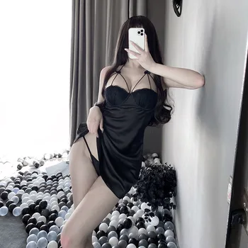 2021 Módy Sexy Čipky, Satén Bowknot Bielizeň Hladké Silk-ako Spací Zhromaždiť Šaty Pokušenie Bielizeň Šatka tvaru Pre Ženy