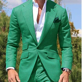 2021 Najnovšie dizajnové Pánske Večera Oblek Ženícha Tuxedos Groomsmen Svadobné Obleky, Saká pre mužov Trendy Zelenej (bunda +Nohavice) terno
