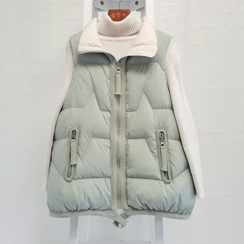 2021 Nové Jeseň Zima Ultra Light, Biele Kačica Dole Kabát Ženy, Krátka Vesta Voľné Zips Bez Rukávov Puffer Bunda Vestu Outwear