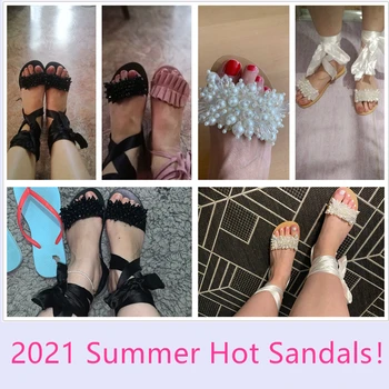 2021 Sandále Ženy Ploché Sandále Členok Popruh Ručné Korálkové Špeciálne Topánky dámske Plážové Sandále Plus Veľkosť 35-43