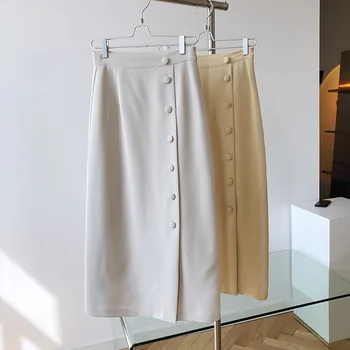 2021 Ženy Jar A-Line Sukne S Vysokým Pásom Jediného Tlačidla Dizajn Ženy Bežné Dlhé Sukne Femme Faldas Jupe Saia