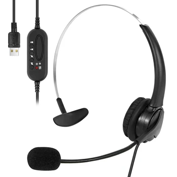 32 Ohm Univerzálny USB konektor Na-Ear Slúchadlá Káblové Slúchadlá s Hlukom Zamlčať Mic pre Notebook Ploche Šnúrový Telefón