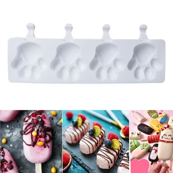 4 Diery Bear-Tvarované Packa Silikónové Ice Cream Plesne Ľad, Zásobník s Popsicles Stick DIY Nástroje Na Domácej Kuchyni LBE L23