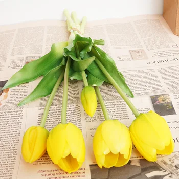 5 ks Vysoko Kvalitné Silikónové Umelé Kvety Tulipány Skutočný Dotyk Bielej Falošné Luxusné Kvetinové Svadobné Party Domov Tabuľka Dekor Kytice