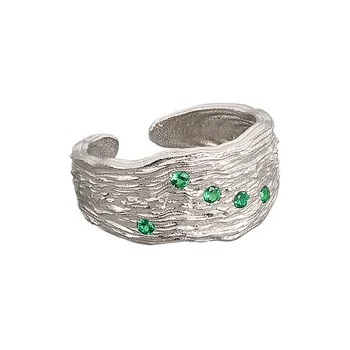925 Sterling Silver Očarujúce Nepravidelný Reťazca Geometrické Prstene Zlato Otvoriť Prstene Pre Ženy, Mužov, Zelený Zirkón Strany Darčeky, Doplnky