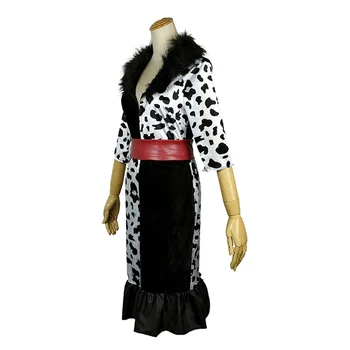 Anime Film 101 Dalmatians Cruella De Víl Cosplay Kostým, Šaty Čierne A Biele Oblečenie Halloween Karneval Party Oblek Pre Ženy
