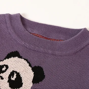 Bavlna Teplé Cartoon Panda Tlač Vianočný Sveter Pulóver Ženy Topy Jeseň Zimné Svetre Klesnutie Oblečenie Knitwear Df66