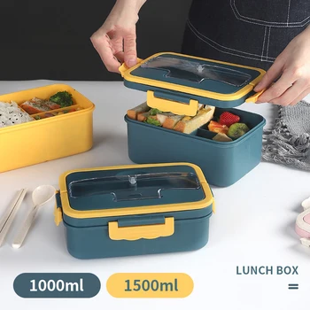 Bento Box Japonský Štýl Študent Potravín Kontajner Pšeničnej Slamy Materiál Nepriepustných Prenosné Námestie Lunch Box S Priestoru