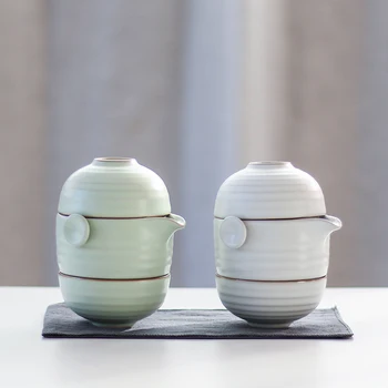 Biely a Zelený Japonský Jednoduché Keramiky Jedného Hrnca Dve Šálky Prenosné Cestovné Vonku Čaj Sada Keramických Home Office Šálku Čaju
