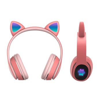 Bluetooth Headsety, Slúchadlá V5.0 Blikajúce Bezdrôtové Slúchadlá Skladacie Hry Stereo Deti Dievča Slúchadlá s Mikrofónom Cute Cat Ucho
