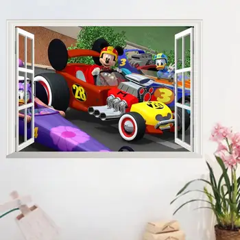 Cartoon Mickey Stenu, Nálepky Športové Auto Racing Okno Zobraziť Tapetu Nálepky Obtlačky pre Mladistvých Izieb Deti Spálne Dekorácie