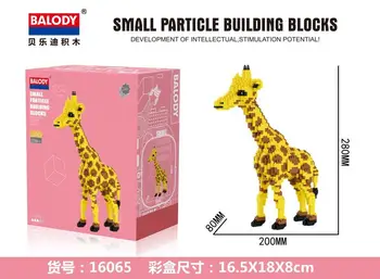 Cartoon Žirafa Micro Stojí Sedí Model Blok Budovy, Tehla Hračky Pre Deti