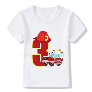 Chlapci/Dievčatá V Pohodě Hasič Auto Narodeniny Čísla T-Shirt Deti Chlapcov Happy Birthday Tričko Biele T-Shirt Dieťa Dievčatá Hore 2021