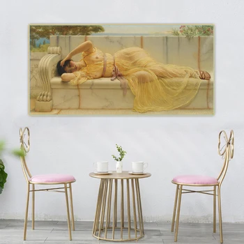 Citon John William Godward《Dievča v Žltej Závesy》Plátno Umenie olejomaľba Umelecké dielo, Plagát, Obraz na Stenu Dekor Domáce Dekorácie