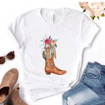 Cowgirl topánky kvety Tlače Ženy tričko Vtipné tričko Darček Pre Pani Yong Dievča kórejský Top Tee Kawaii Streetwear Camiseta Mujer