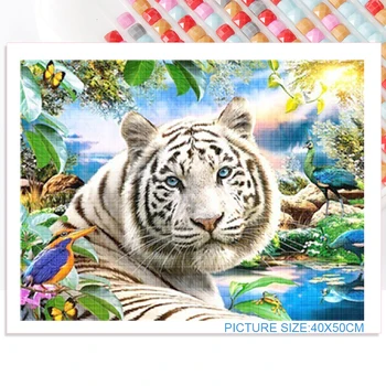 Cross Stitch Zvieratá 5D Diy Wall Art Diamond Maľovanie Súpravy pre Dospelých Tiger Výšivky Námestie Kolo Diamond Domov Dekor Ručné