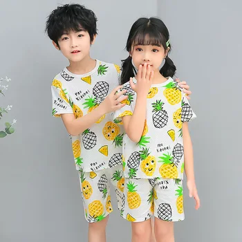 Detské Letné Pyžamo Bavlna-Krátke rukávy Chlapci Dievčatá Oblečenie Sady Deti Cartoon Sleepwear Deti Pyžamá Enfant Dieťa Pyžama