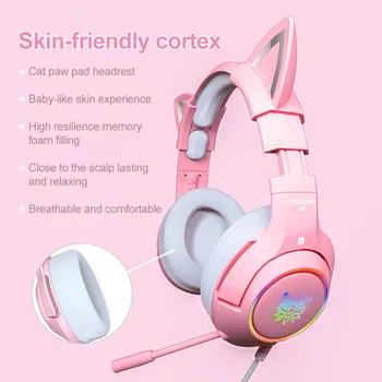 Dievča RGB Gaming Headset 7.1 Stereo Slúchadlá Ružová Headset Vymeniteľné Mačka Ucho Káblové USB S Mikrofónom na znižovanie hluku Pre PS4/Xbox jeden