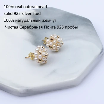 Doprava zadarmo sladký štýl 925 sterling silver stud crafe rafinované kvality mini skutočné prírodné perly perličiek loptu náušnice