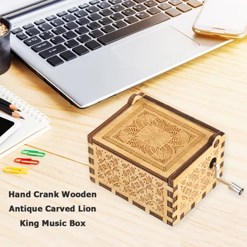Drevené Music Box Narodeniny Party Láskavosti Darček Pre Deti, Starožitný Vyrezávaný Lion King Music Box Ručne Kľukou Drevený Hudobný Vianočný Darček