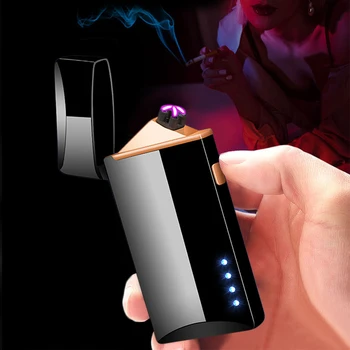 Dvojoblúk USB Elektrický Zapaľovač LED Displej Plazmový Cigaretový Zapaľovač Vetru Elektronické Turbo Kovový Zapaľovač Mužov, Darčeky