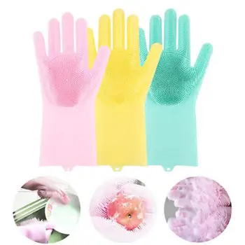 Eco-priateľský riady so rukavice riady so štetcom domáce práce silikónové rukavice non-slip opotrebovaniu kuchyňa magic rukavice