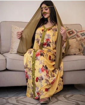 Eid Turecko India Moslimské ženy Šaty Kvetinový Tlač Abaya Duabi arabčina Vestidos Moroccon Kaftan Islamské Oblečenie Šaty Župan Ramadánu