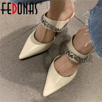 FEDONAS Sexy Ukázal Prst Ženy Tkaných Stručné Čierne Sandále Pre Ženy pravej Kože Fashion Night Club Vysoké Podpätky Čerpadlá 2021