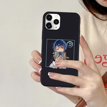 Genshin Vplyv Anime Silikónové Telefón puzdro Pre iPhone 11 12 Pro Max XR X XS 8 7 6 Plus SE20 Black Soft TPU Kryt Roztomilý Matný Coque