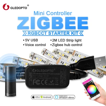 GLEDOPTO zigbee regulátor mini smart TV LED pásy svetla kit, 5V usb rgb+scs počítač LED pásy svetla, práca s zigbee hub echo
