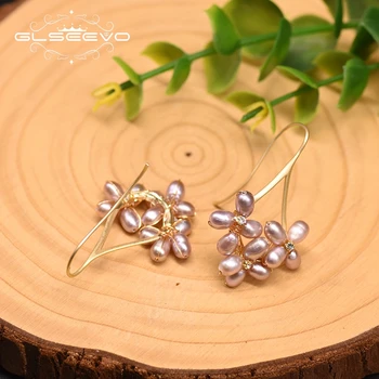 GLSEEVO Originálny Dizajn Nautral Čerstvej Vody Fialová Pearl Flower Náušnice Pre Ženy Zapojenie Jemné Šperky pendientes GE0546B