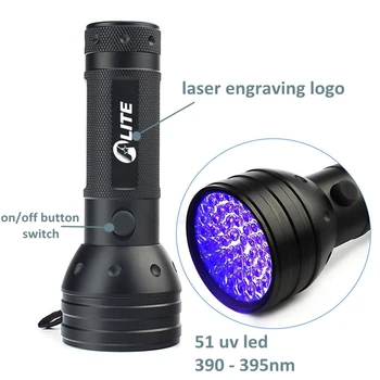 GM 395nm UV Svetlo 3W 51 LED Prenosná UV Lampa Chytiť Scorpion Lampa UV Pochodeň Svetla Vytvrdzovania Lampa Používať AA Batérie