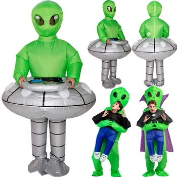 Halloween Cosplay Kostým UFO Zelená Cudzinca Vyhodiť Vyhovovali Nafukovacie Kostým ET Cudzie Cosplay Maškarné kostýmy pre Dospelých Strany Jumpsuit