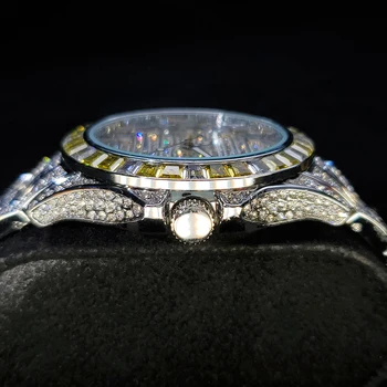 Hip Hop MISSFOX Jedinečný Yellow Diamond Pánske Hodinky Top Luxusné Značky Mille Ľadový Sa Pozerať Mužov Ocele, Quartz AAA Zlaté Náramkové hodinky