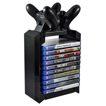 Hra Disku Skladovanie Veža ABS Zvislý Stojan Dual Regulátor Nabíjania Dock Stanica Micro USB Kábel pre PS4 Hry, Dvd, Blu-ray