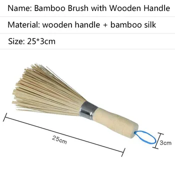 Hrniec Cleaning Tool Bambusu Kefa Kuchyňa Oceľový Drôt Loptu Štetec, Miska Čistenie Rag Dlhá Rukoväť Prírodný Bambus