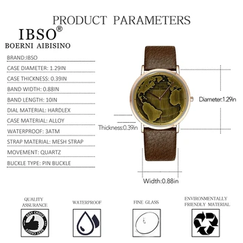IBSO 2021 Nové Retro Pánske Hodinky s pravej Kože Top Značky Luxusné Módne Mapu Quartz Hodinky Mužov Hodiny, Náramkové hodinky Relogio