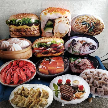 Jedlo Plyšové Realisticky Snack Vankúše 3D Tlač Sushi Squid rebrá steak lobster Hamburger Vankúše, Podušky Rekvizity Dospelý Darček