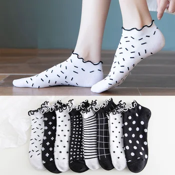 Kawaii Roztomilý Prehrabať Ponožky Ženy Bežné Priedušné Letné Bavlnené Krátke Ponožky Japonskom Štýle Soilld Čierne Biele Členkové Ponožky, Papuče