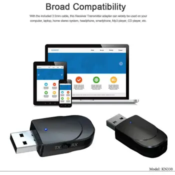 KN330 Bluetooth 5.0 Audio Vysielač-Prijímač TX/RX Mód Dvoch-in-One USB Počítača TV Adaptér Auto Duálny Výstup