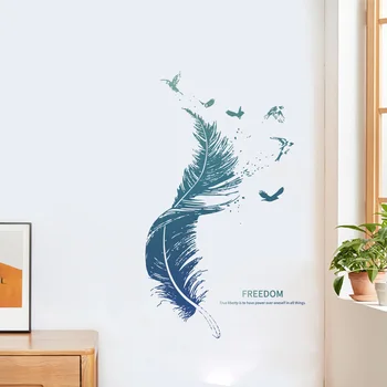 Kreatívne modré pierko samolepky na stenu obývacia izba pozadie pre domáce dekorácie spálňa štúdia tapety Skrášlenie interiéru nálepky