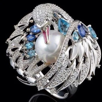 Kreatívne Nádherné Lesklé Luxusná Biela Labuť Pearl snubný Prsteň Zásnubné Prstene pre Ženy, Dievča Strany Ženské Šperky