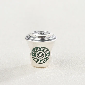 Kvalitné Krásne Zelené Smalt 925 Sterling Silver Mini Šperky Šálku Kávy Kúzlo Náramok Vhodný pre Pandora Príslušenstvo